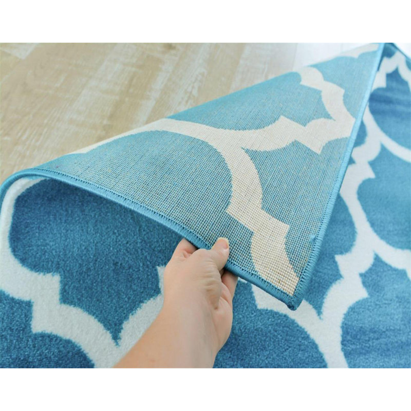 Bleu abstrait/Tapis décoratif blanc, Rectangle 2 pi x 3 pi