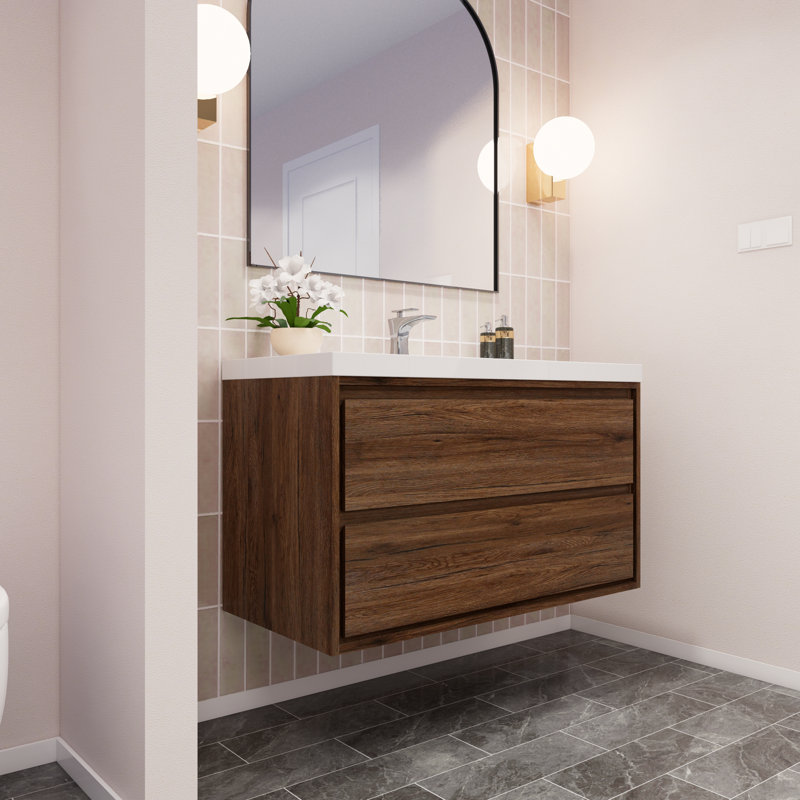 Azden 42" Wall-Mounted Single Bathroom Vanity Set, Rosewood