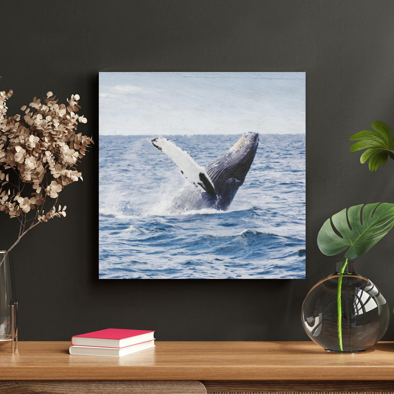 Photographie d'une baleine - peinture sur toile tendue, H 12 po x l 12 po