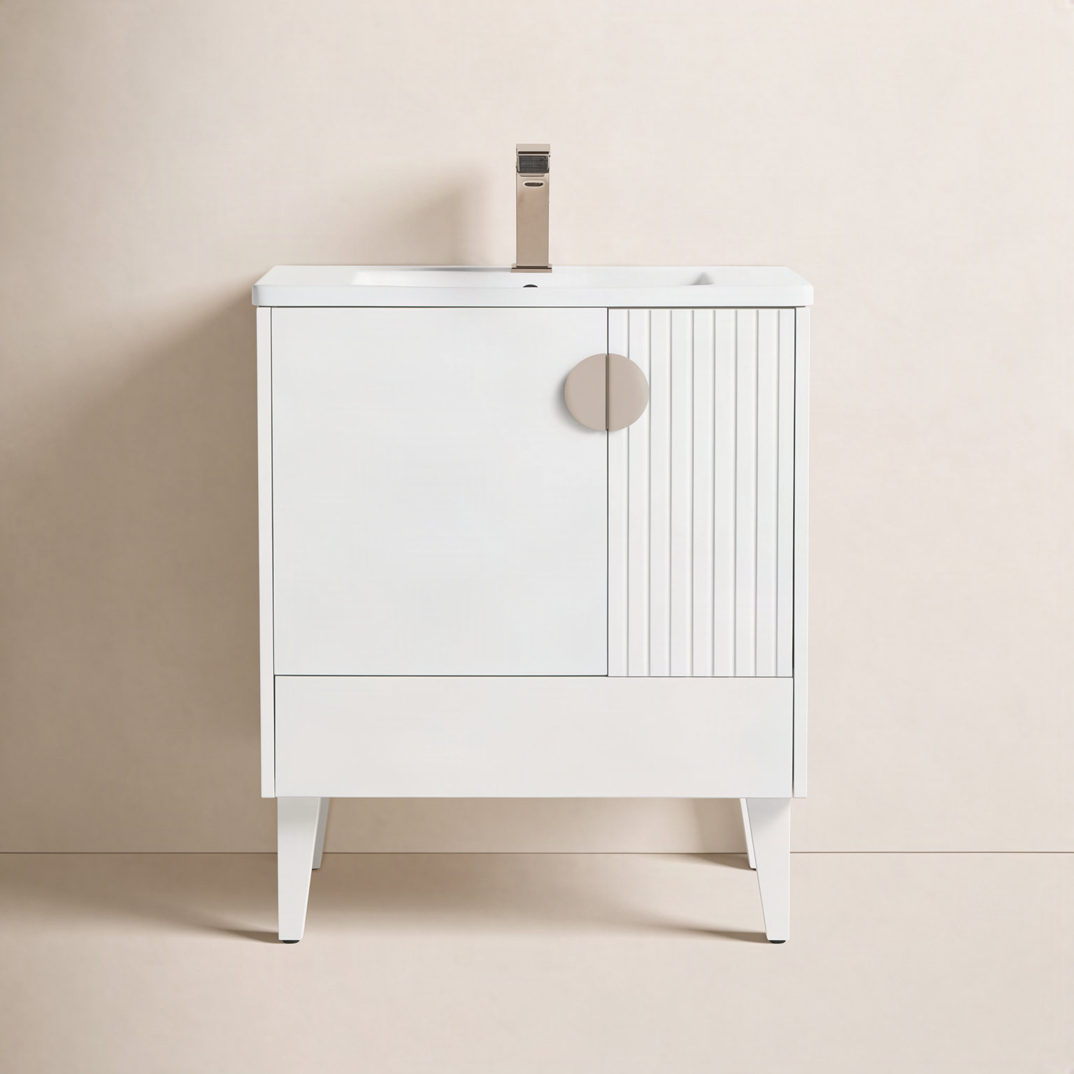 Saimah 30'' Single Bathroom Vanity, White Matte, Satin Nickel