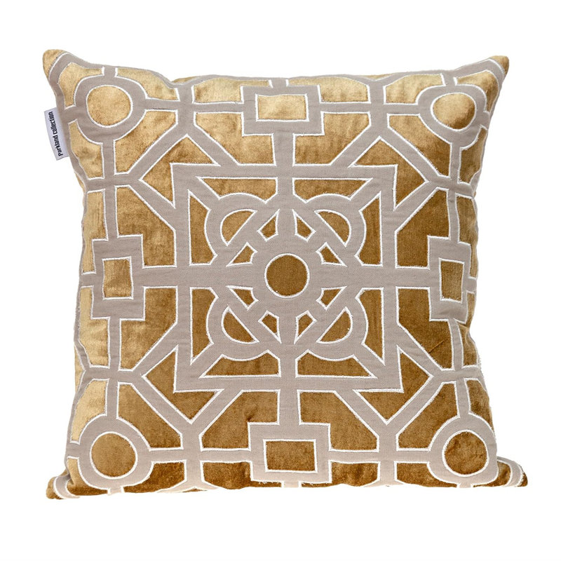 Coussin 18 "en velours géométrique doré et ivoire, Doré