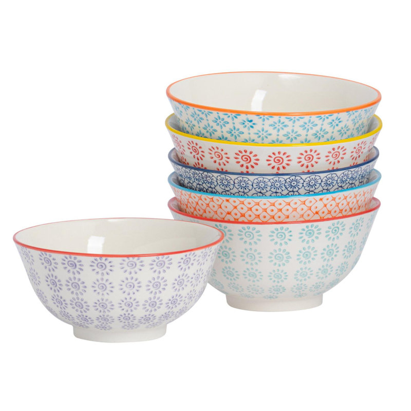 Nicola Spring - Hand-Printed Cereal Bowls - 16cm - 6 Colours