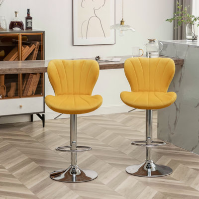 Upholstered Adjustable Swivel Barstools, Set Of 2