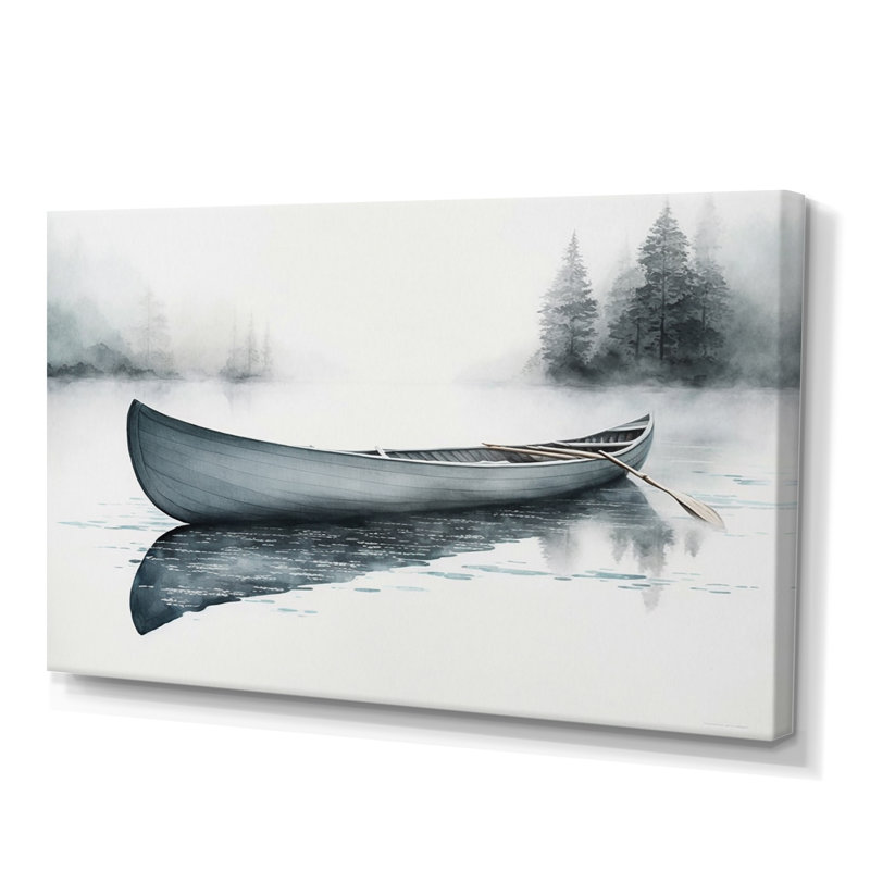 Canot sur le lac II - Bateau côtier, art mural, H 16 po x l 32 po x P 1 po, Toile tendue