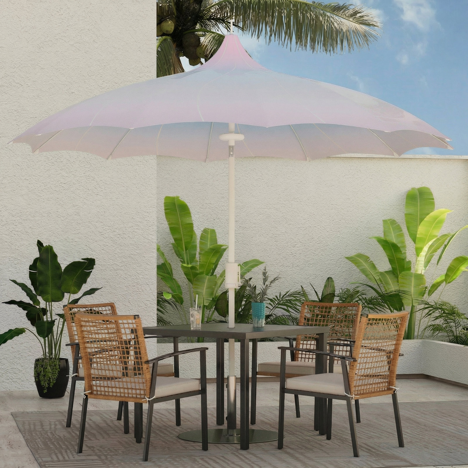 Dannyel 8' Lighted Market Umbrella, Gradient Blue, with LED Light