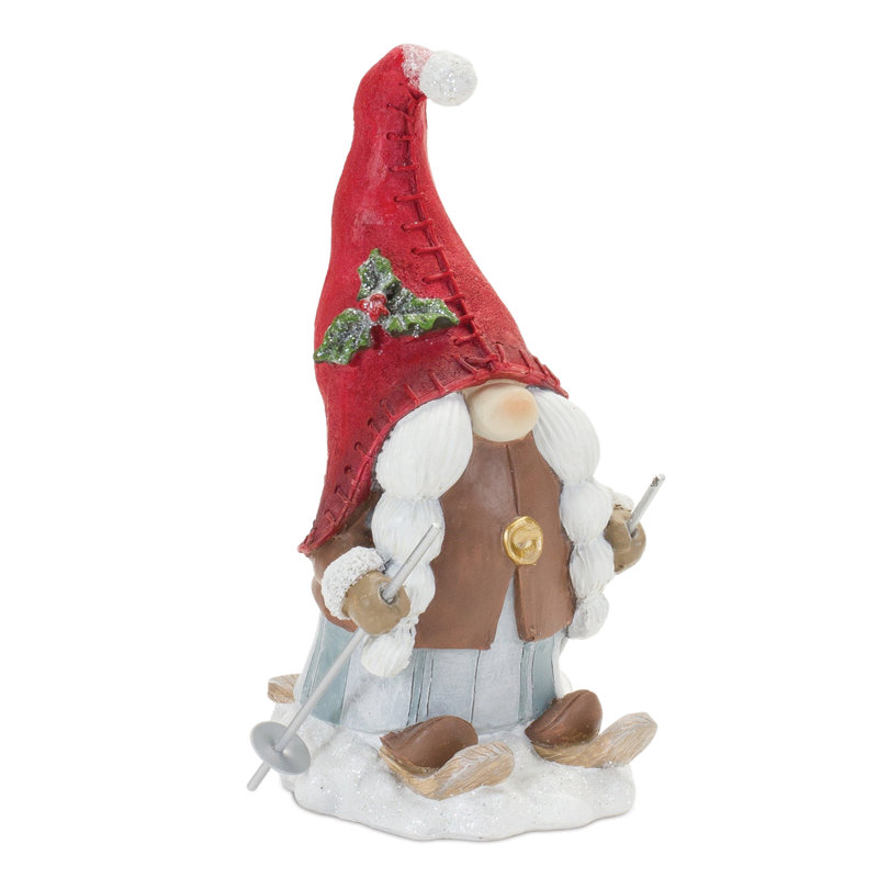 Figurine gnome d'hiver sur skis (ensemble de 4)