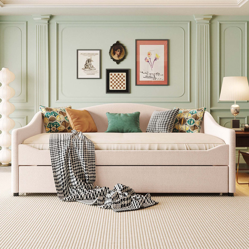 Teddy Fleece Upholstered Daybed with Light, Full/Double, Beige