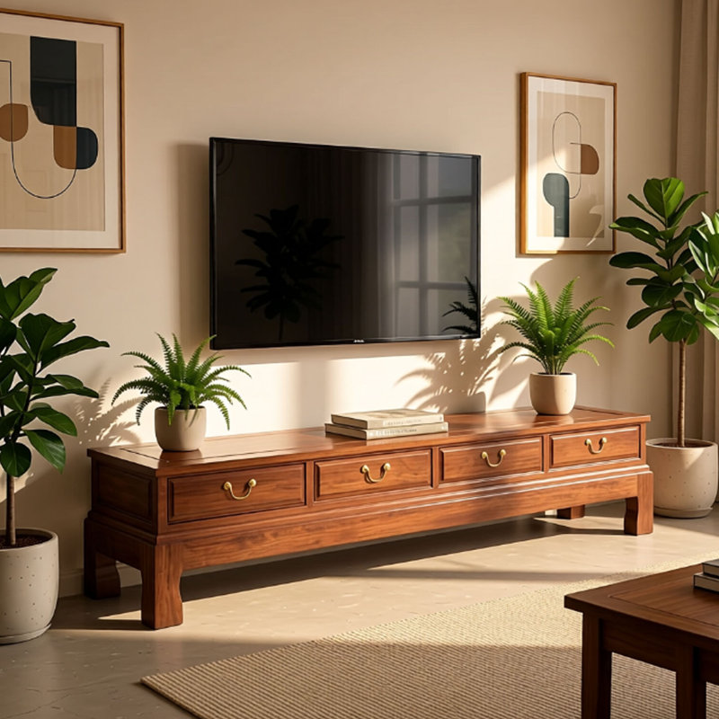 Meuble télé en bois massif Tangmuquan, 16.53"H x 78.74"L x 18.11"W
