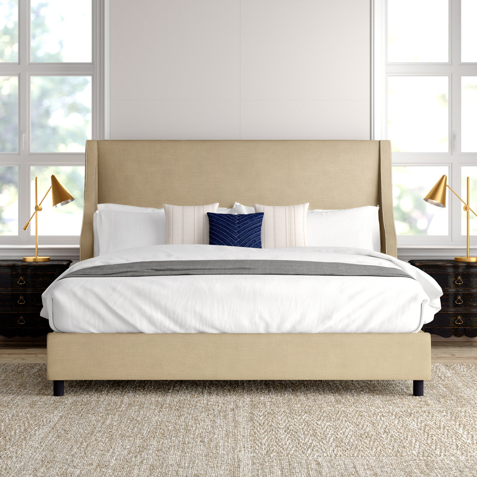 Bernadine Wingback Bed, Twin, Classic Sandstone Linen