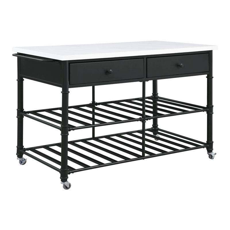 Clarkson Transitional Kitchen Island with Artificial Stone Top in White and Grey