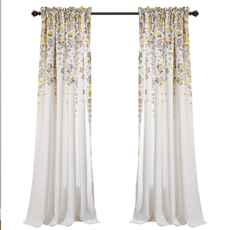 Weeping Flowers Room Darkening Pair, 52" W x 108" H, Yellow
