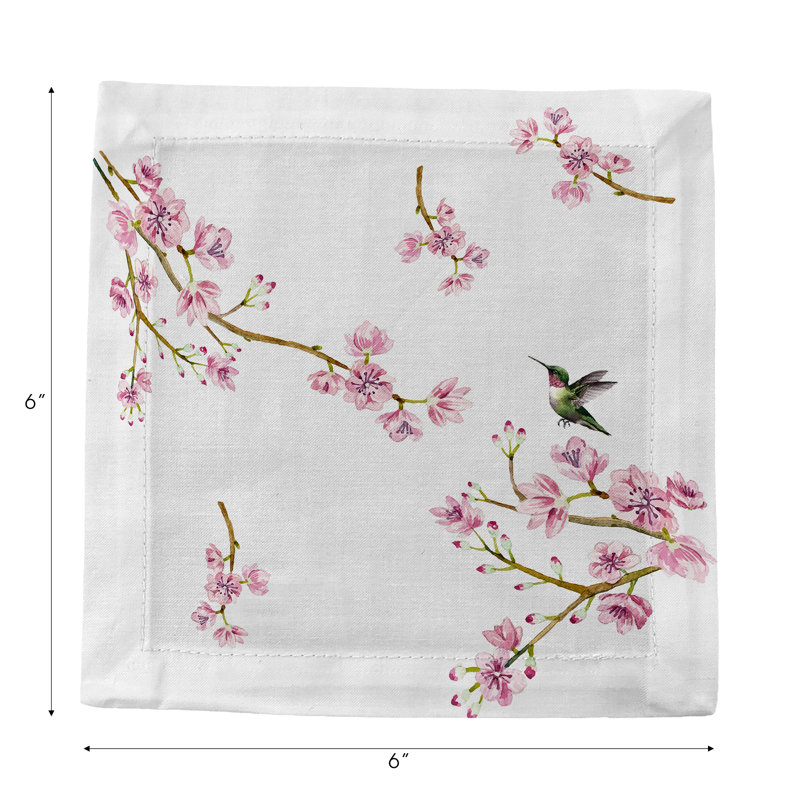 Blossom Fantasia Cotton Sateen Cocktail Napkins, White