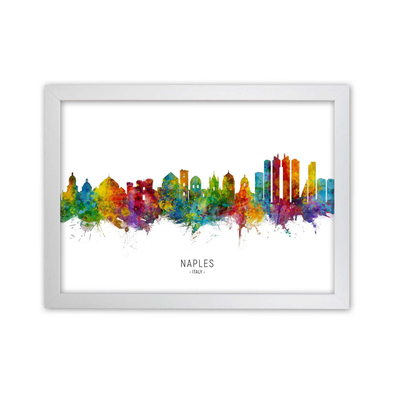 Naples Italy Skyline by Michael Tompsett - Print, White Framed, 46cm H x 63cm W x 3cm D
