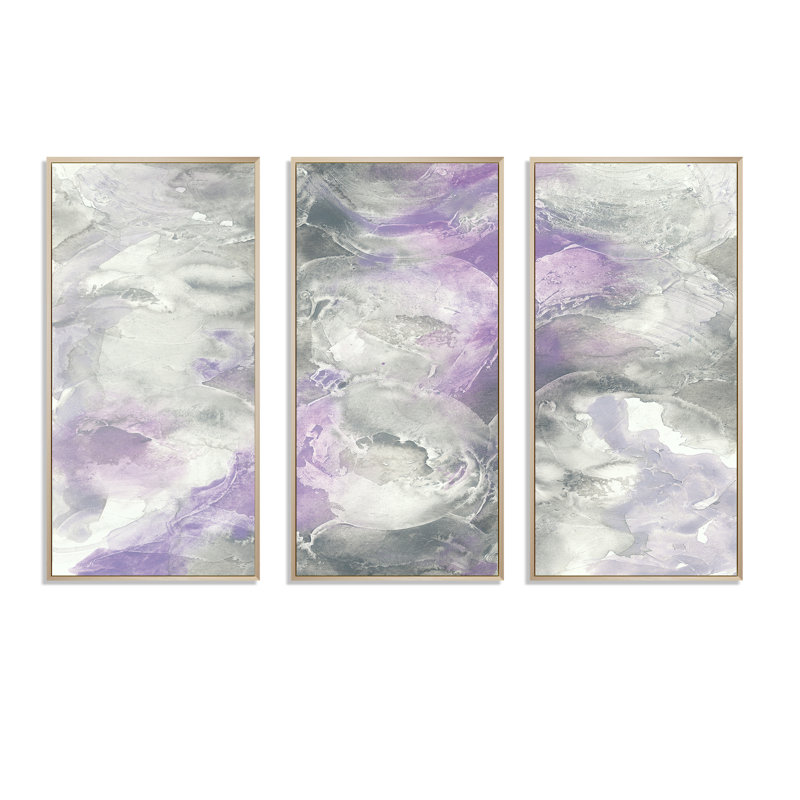 «Watercolor Minimal Purple Tones III», ensemble d'art mural sur toile encadré de style campagne