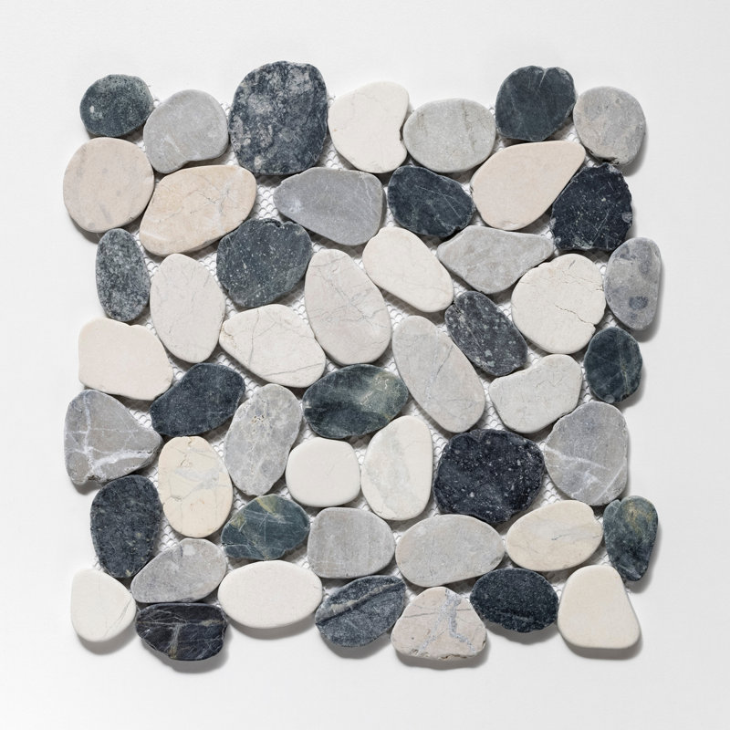 Tuile de mur et de sol en mosaïque de galets tranchés, Gris / noir / mélange de blanc