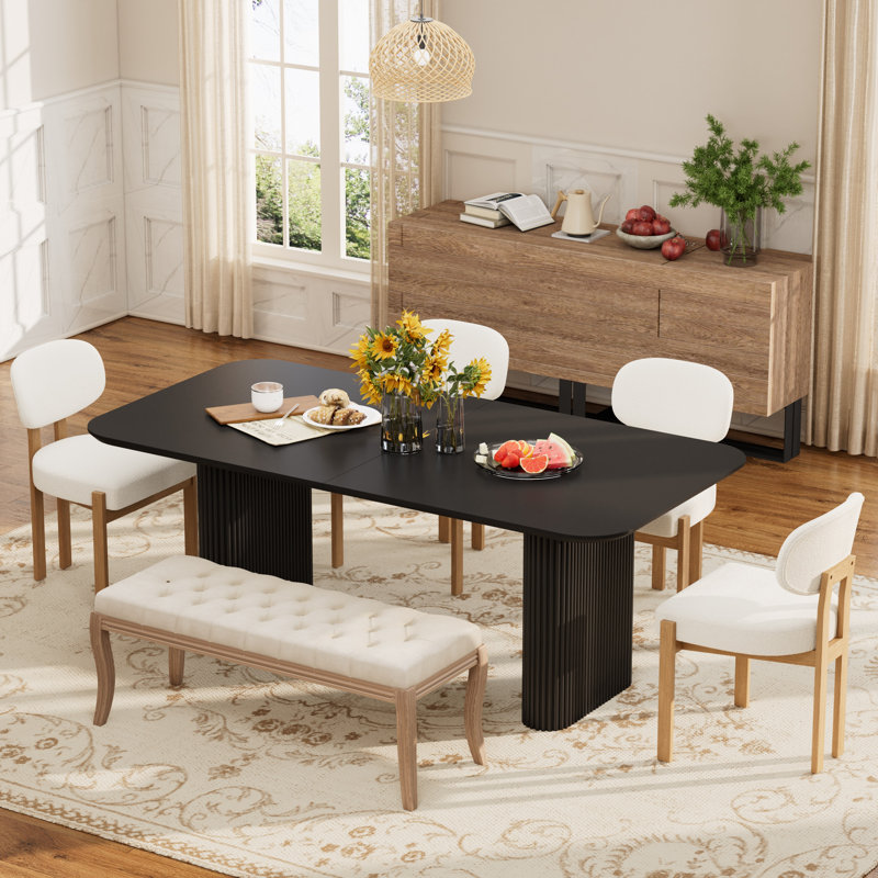 Ensemble de salle à manger rectangulaire de 70 po pour 6 personnes avec banc et chaises rembourrés Djanira, Black, Black