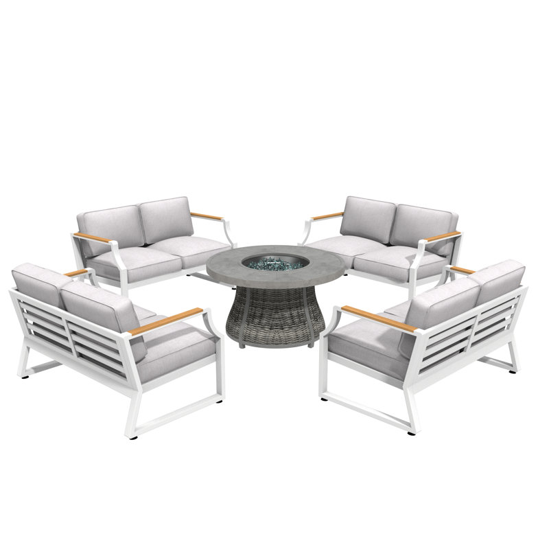 Dekan 8 - Person Patio Conversation Set with Cushions, Gray/White