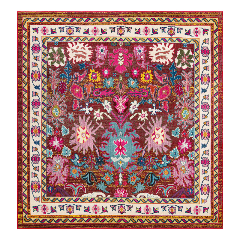 Eddins Floral Burgundy/Blue Area Rug, Square 8'