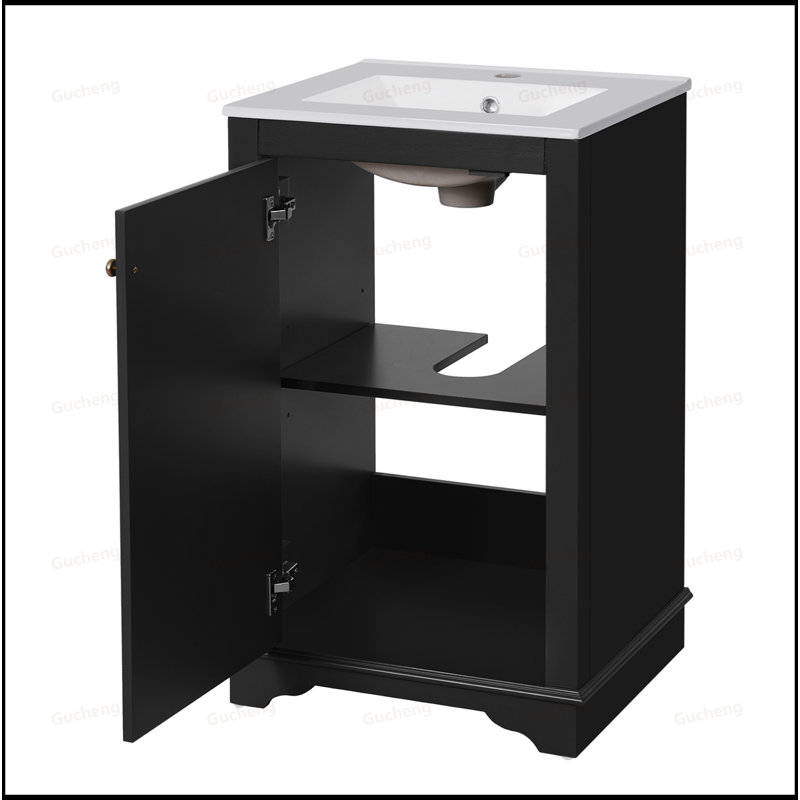 Petit meuble-lavabo autoportant de 20 po avec lavabo, Noir