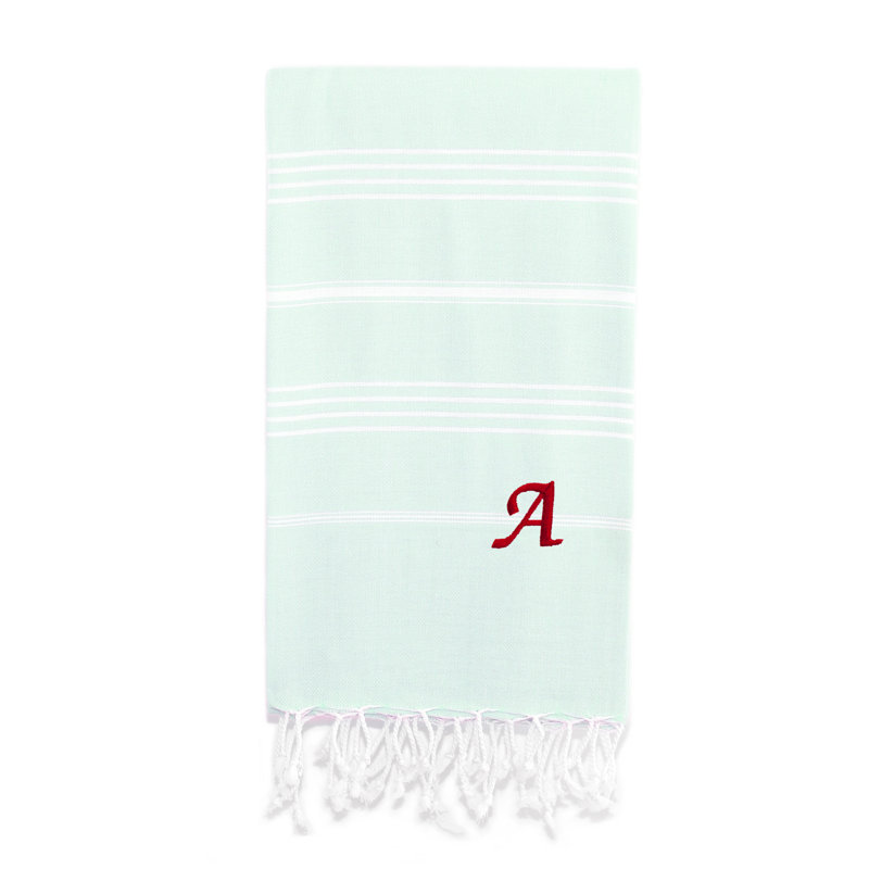 Serviette de plage 100% coton Pestemal Lucky, A, Vert clair / blanc