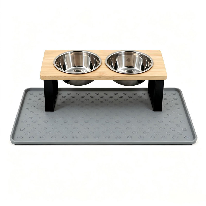 Ensemble de bols pour chat avec bols en acier inoxydable et tapis d'alimentation en silicone pour petits animaux de compagnie