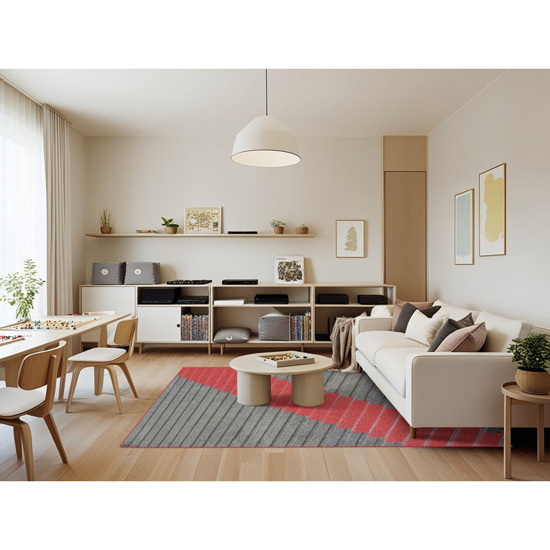 Tapis rayé rouge, Rectangle 7 pi x 9 pi