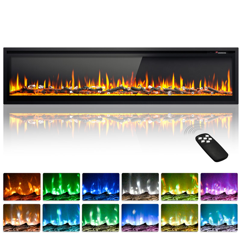 Electric Fireplace Insert With Remote Control,adjustable Flame And Ember Bed Colors,low Noise,overheating Protection, Black