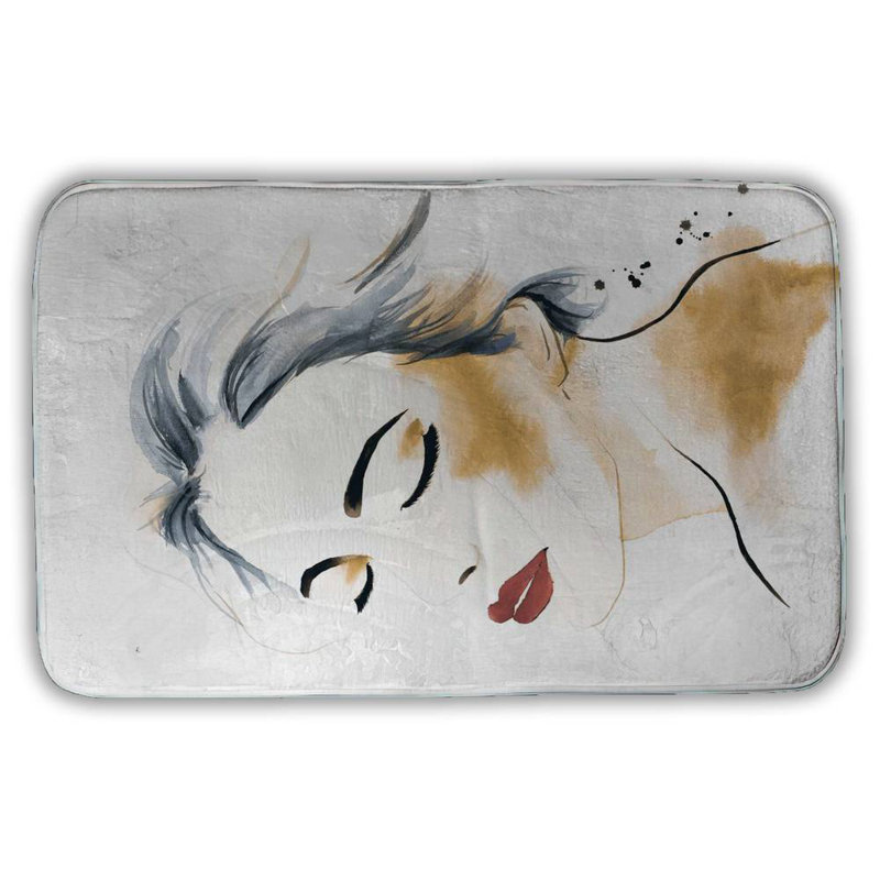 Right side watercolor serenely lady portrait Bath Mat with Non-Slip Backing - Quick Dry Memory Foam Bathroom Rug - Absorbent - Modern Plush Spa-Style - Machine Washable