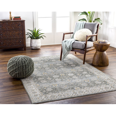 Tapis oriental tissé à la machine Delyse en polyester olive / doré / beige / gris