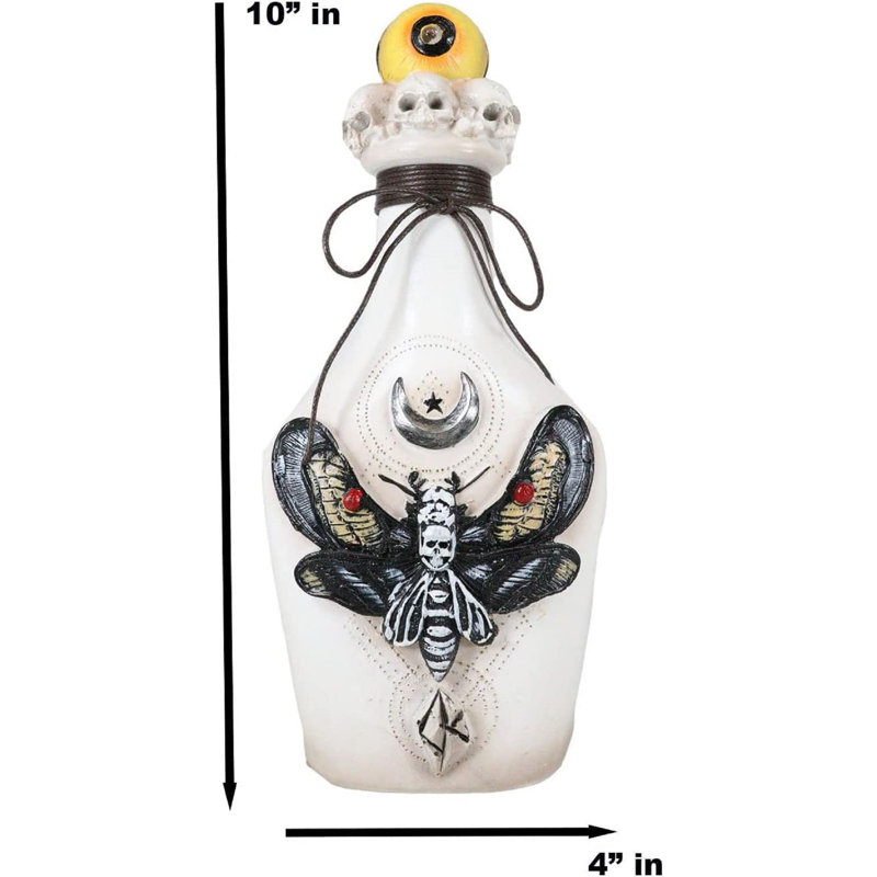 Trinx occultant Wicca crâne noir papillon de nuit lune et DEL sorcière globe oculaire fausse potion bouteille apothicaire alchimie décor figurine sorcières mystiques Wicca occulte sorcellerie psychique