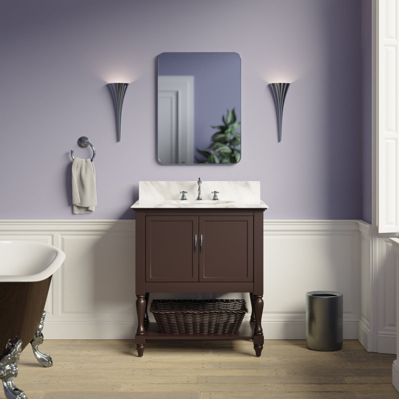 Chocolate Pine 30'' Single Bathroom Vanity with Carrara Marble Top