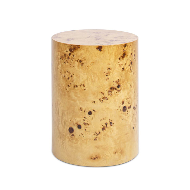 Marrin 20" Accent Oval Pillar Side Table, Warm Natural Brown Burl Wood