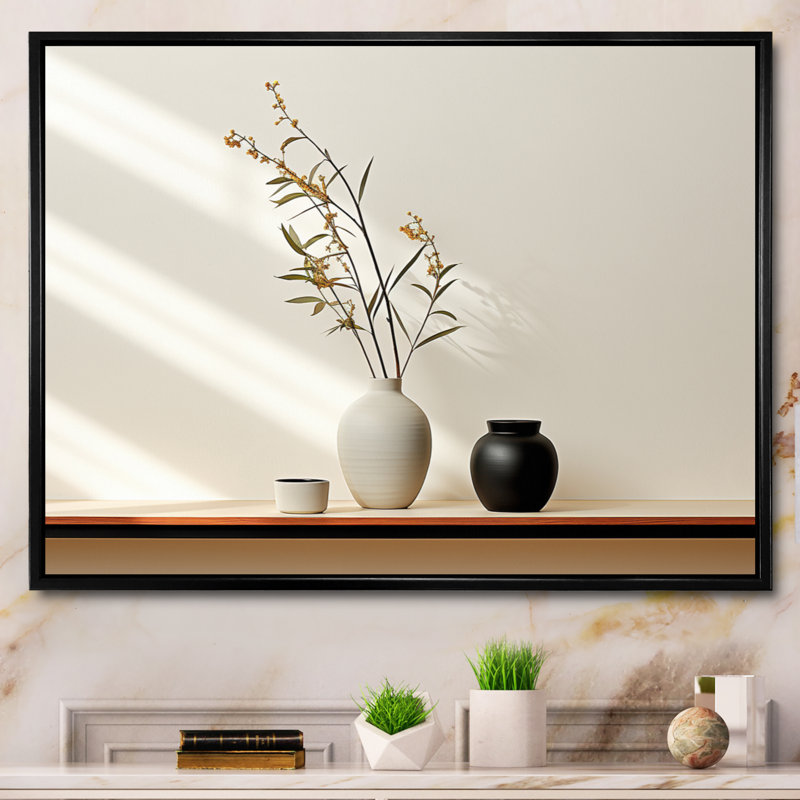 White Black Line Art Minimalist Still I Framed On Canvas Print, Cadre flottant noir, H 24 po x l 32 po x P 1 po