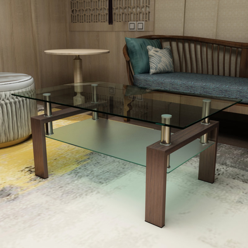 Table de centre rectangulaire moderne en verre transparent pour bureau personnel, auto-assemblage, grand rangement, table basse de 220 lb, installation facile