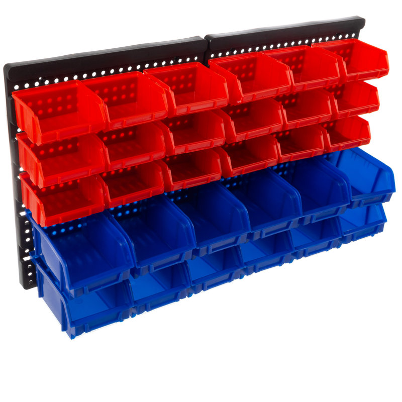 Black Wall-Mounted 30-Compartment Plastic Storage Bin Organizer