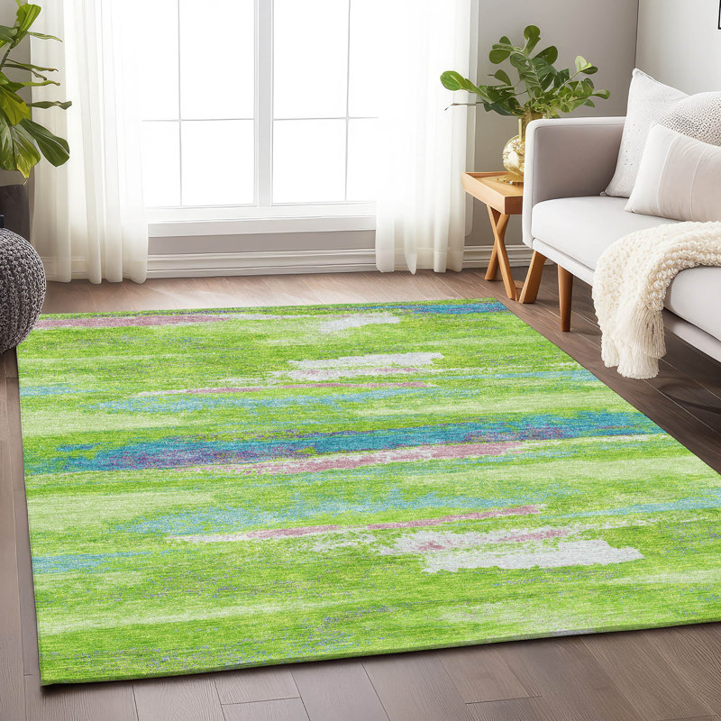 Premium Machine Washable Prisco Lime Rug, Rectangle 5' x 7'6"