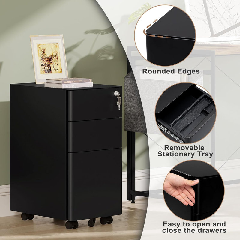 Holice 30 cm W 3 -Drawer Iron Filing Cabinet, Black