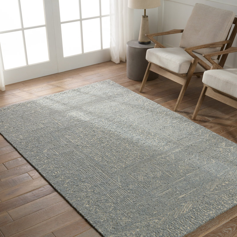 Geometric Area Rug in Blue/Cream, Rectangle 9' x 12'