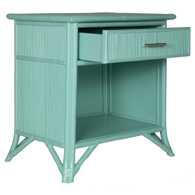 Pencil Rattan 1 - Drawer Nightstand, Turquoise
