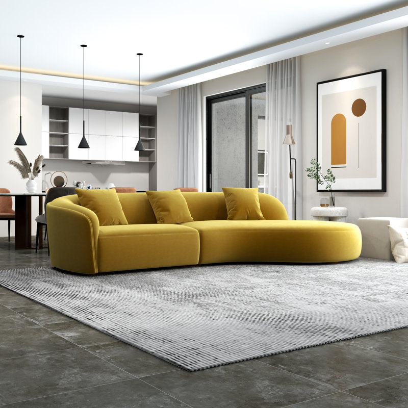 Canapé de luxe en velours moderne de style japonais 126 "126", Velours jaune foncé