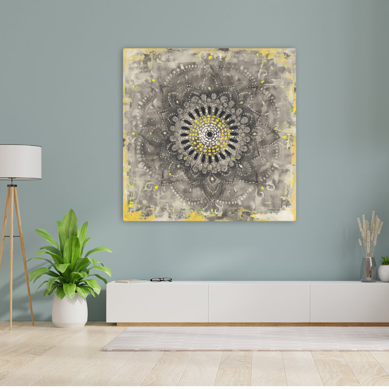 Mandala concentrique gris, art géométrique bohémien, H 48 po x l 48 po