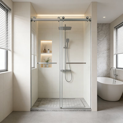 60"W x 66"H Frameless Double Sliding Shower Door with 3/8"SGCC Tempered Glass in Brushed Nickel