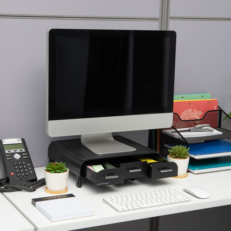  Support pour écran d'ordinateur, support pour ordinateur portable, organisateur de bureau, tiroir de rangement, bureau, plastique, L 13,5 po x l 13 po x H 4 po
