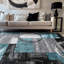 Tapis moderne performance gris, ivoire et bleu à motif abstrait Fanton-2029922345-2111089913