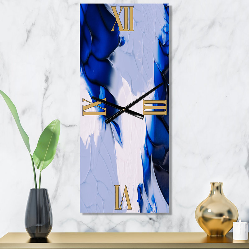 Abstrait vagues bleues, grises et blanches - horloge murale moderne, Petit