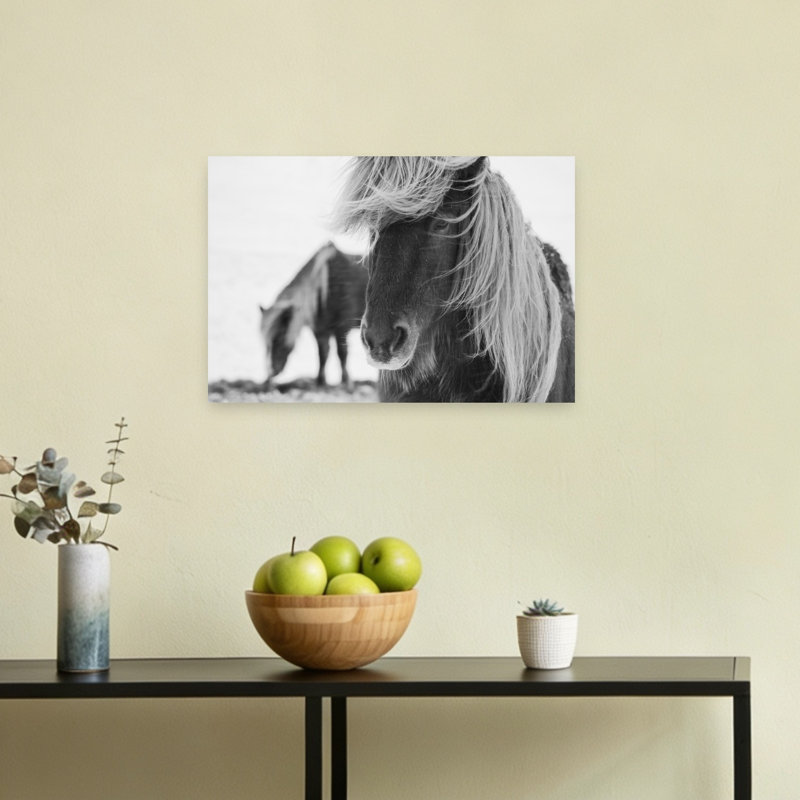 «Windswept Winter Horse Elegant Peaceful Abstract Horse Landscape Nature», art mural, 12" H x 18" W