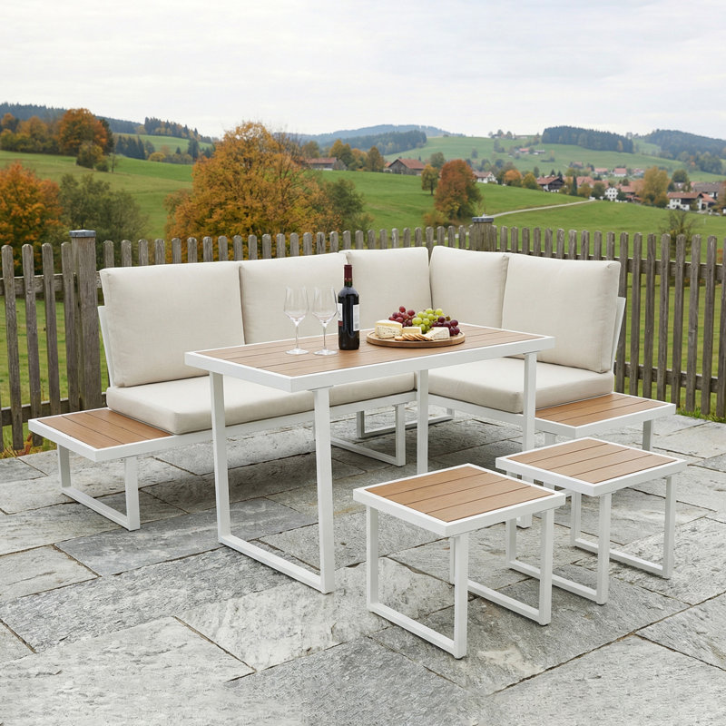 6 - Person Patio Dining Set with Rectangular Table, Beige with Cover