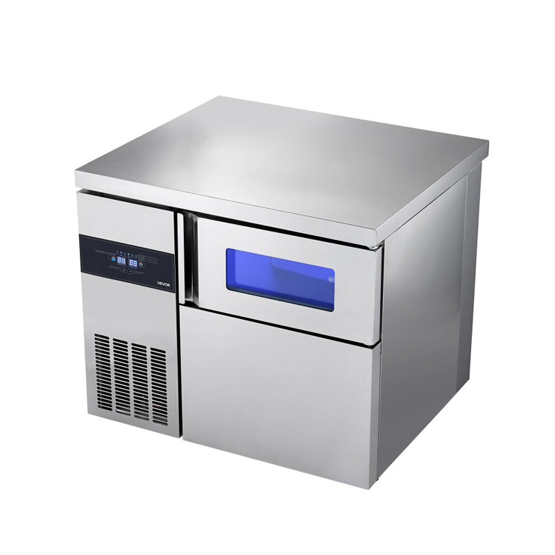 Commercial Ice Maker Machine, 220 lbs/24H Stainless Steel Ice Machine with Worktop, 66 lbs Storage & 108 Cubes/Cycle, Self-Cleaning Freestanding Ice-Making for Home Bar Office Restaurant Kitchen