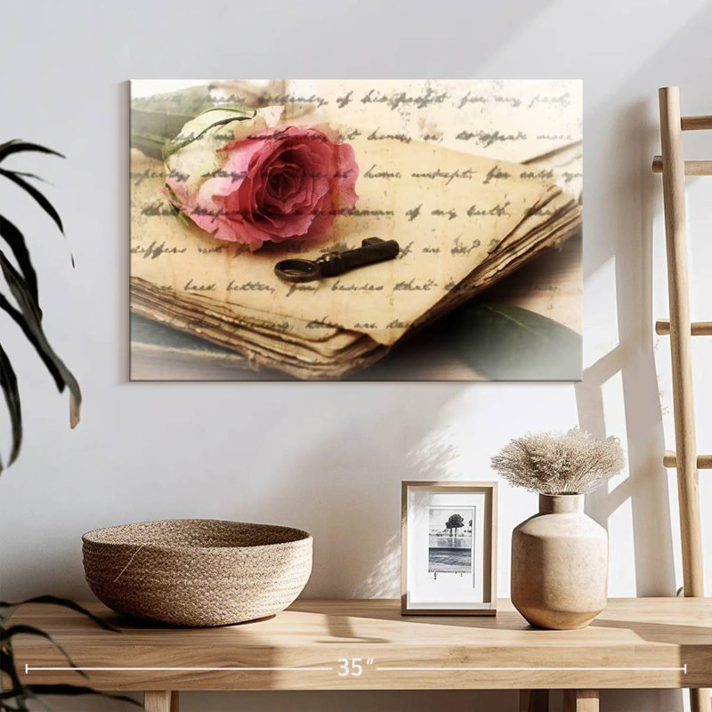 Hardie Rose On Old Letters, 16" H x 24" W