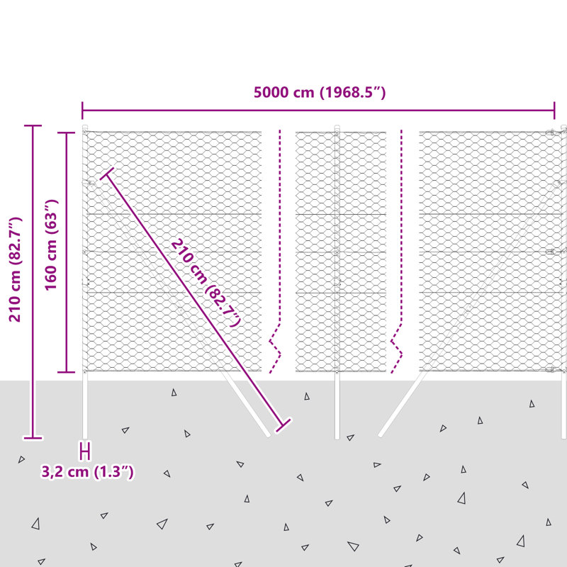 Hexagon Fence Steel, Green, 160cm H x 5000cm W